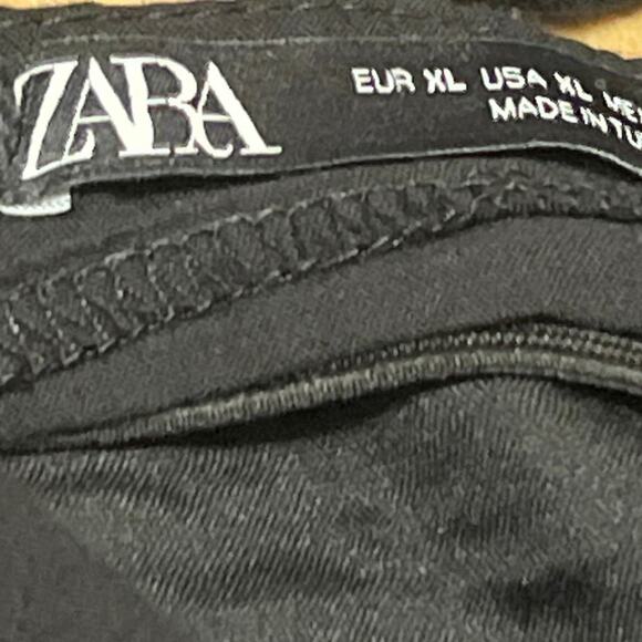 Zara Black Short Puff Sleeve Lace Up Back Square Neck Mini A Line Dress Size XL - Picture 3 of 3